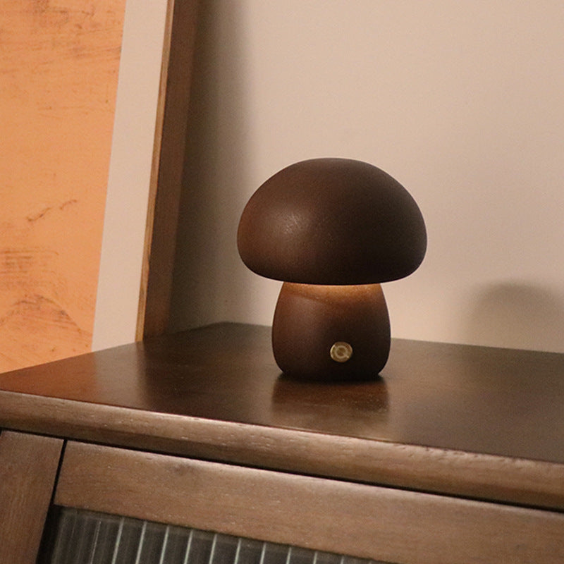 Wooden Mushroom LED Night Light With Touch