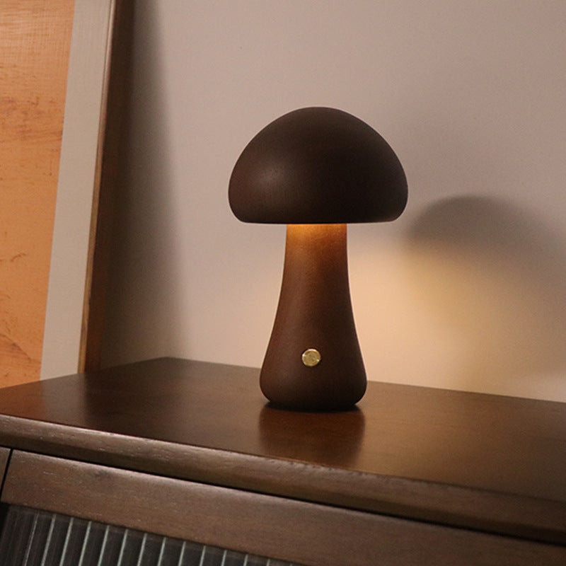 Wooden Mushroom LED Night Light With Touch