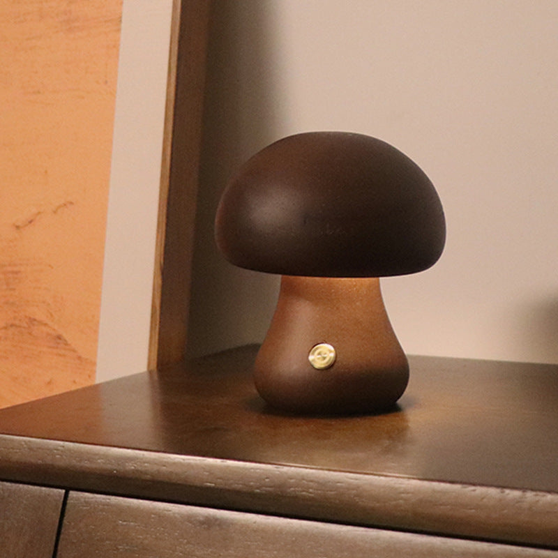 Wooden Mushroom LED Night Light With Touch