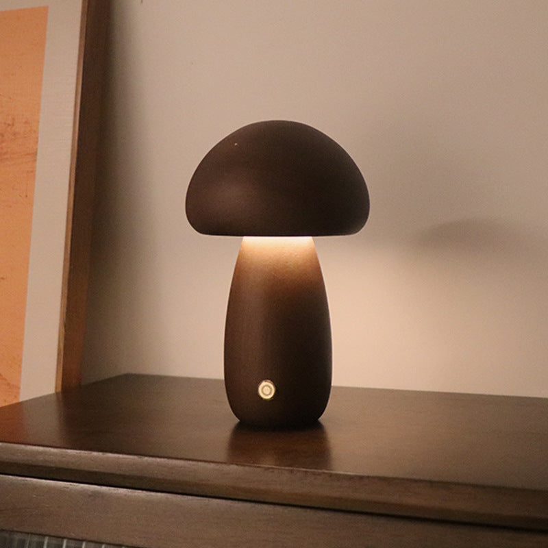 Wooden Mushroom LED Night Light With Touch