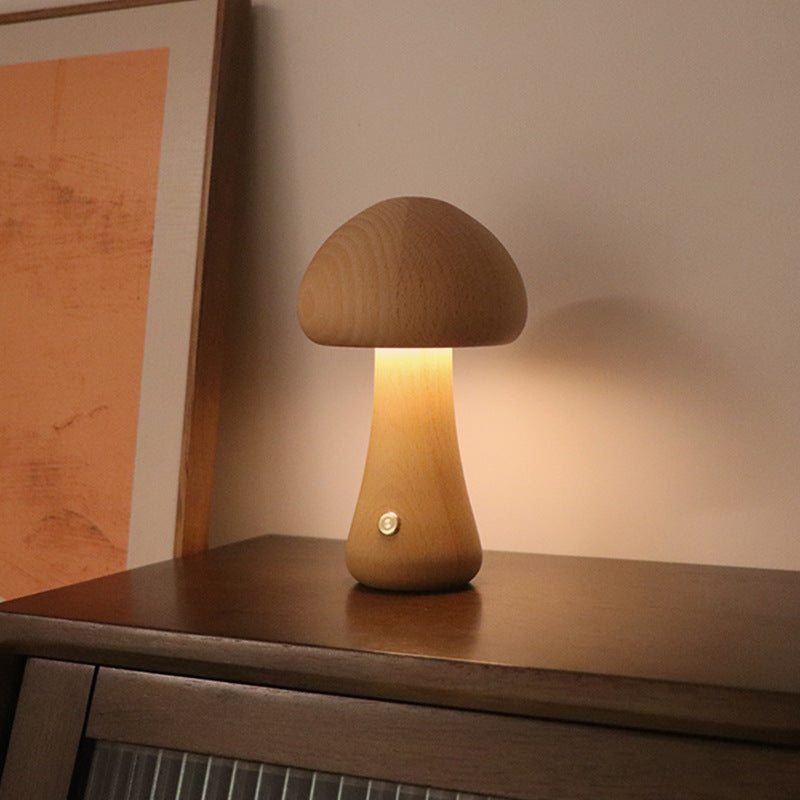 Wooden Mushroom LED Night Light With Touch