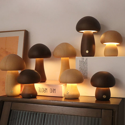 Wooden Mushroom LED Night Light With Touch