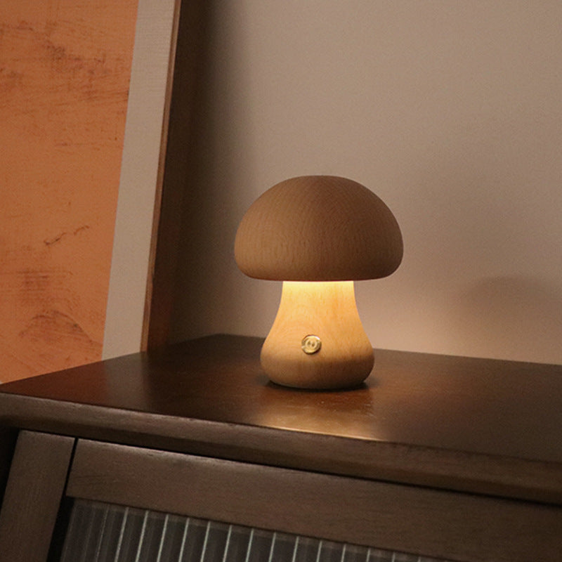 Wooden Mushroom LED Night Light With Touch