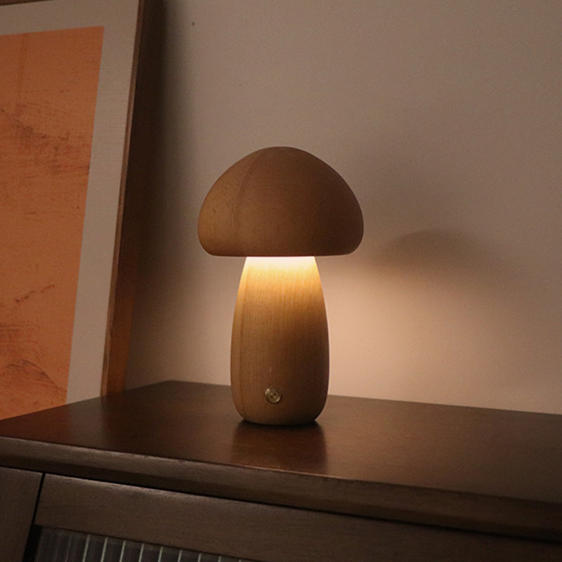Wooden Mushroom LED Night Light With Touch