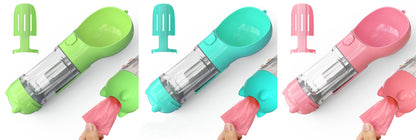 portabel 3-i-1 reseflaska för hundar (Vattenflaska för husdjur – matsskål, förvaring för bajspåsar)