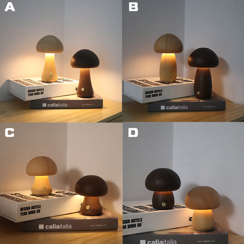 Wooden Mushroom LED Night Light With Touch