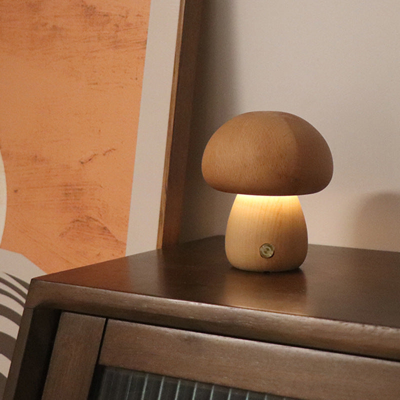 Wooden Mushroom LED Night Light With Touch